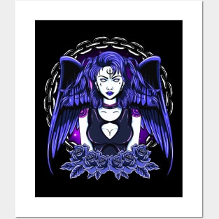 Awesome Gothic Angel Girl Wings & Flowers Posters and Art